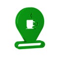 Green Location with coffee cup icon isolated on transparent background.