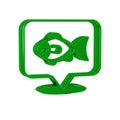 Green Location fishing icon isolated on transparent background. Fishing place.