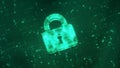 Green lock and secured digital data 3D render