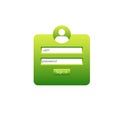 Green login form with user icon and input fields for username and password