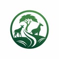 A green logo design showcasing two deers along with a tree, Design a simple and elegant logo for an NGO dedicated to wildlife Royalty Free Stock Photo