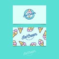 Green logo Ice cream. Italian ice cream emblem. Logo and pattern. Identity. Business card.