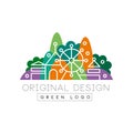 Green logo original design logo, colorful city landscape skyline, amusement park vector Illustration on a white Royalty Free Stock Photo