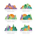 Green logo original design set. City landscape colorful abstract badges. Corporate identity labels vector illustratio Royalty Free Stock Photo