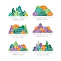 Green logo original design set. City landscape colorful abstract badges vector illustration Royalty Free Stock Photo