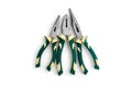 Green long pliers isolated on white background. Royalty Free Stock Photo