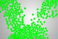 Green a lot of dice cubes symbol falling down on grey gradient screen background