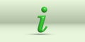 Green lowercase letter I. Symbol of information or information service. A sign of help in solving a question or problem. 3D