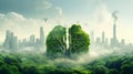 green lung with air pollution city background, AI Generative. Royalty Free Stock Photo