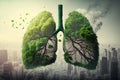 Green lung with air pollution of city, Generative AI