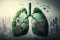 Green lung with air pollution of city, Generative AI