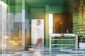 Green luxury bathroom, sink and shower, woman Royalty Free Stock Photo