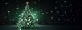 Green luxury Christmas tree made of precious stones, diamonds and emeralds on green background. Luxury greeting card with green
