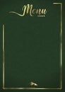 Green Luxury Restaurant Menu Background Suede with Embossed Gold Lines and Mountain Emblem Deluxe