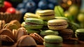 Green Macarons With Avocado Cookies Chocolate on Table AI Generative Selective