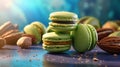 Green Macarons With Avocado Cookies Chocolate on Table AI Generative Selective