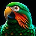 Green macaw bird on dark black background. Royalty Free Stock Photo