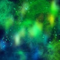 Green magic smoky light with particles abstract background