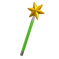 Green magic star wand 3d illustration