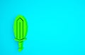 Green Magic sword in fire icon isolated on blue background. Fiery sword. Magic weapon of knight, sorcerer, magician