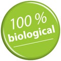 green magnet with text 100% biological