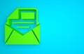 Green Mail and e-mail icon isolated on blue background. Envelope symbol e-mail. Email message sign. Minimalism concept Royalty Free Stock Photo