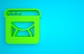 Green Mail and e-mail icon isolated on blue background. Envelope symbol e-mail. Email message sign. Minimalism concept
