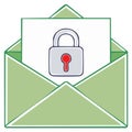 Green mail envelope with secure padlock illustration representing email communication privacy and digital message security Royalty Free Stock Photo