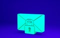 Green Mail message lock password icon isolated on blue background. Envelope with padlock. Private, security, secure Royalty Free Stock Photo