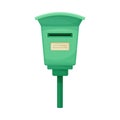 Green mailbox for letters and newspapers. Retro post box for correspondence delivery flat vector illustration