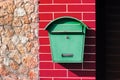 Mailbox on red brick wall