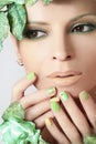 Green makeup and nail Polish. Royalty Free Stock Photo