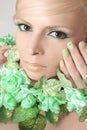 Green makeup and nail Polish. Royalty Free Stock Photo