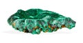 Green malachite crystal cluster showing rich mineral matrix patterns, raw geological specimen Royalty Free Stock Photo