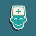 Green Male doctor icon isolated on green background. Long shadow style. Vector