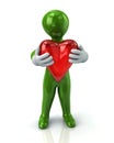 Green man holding red heart Royalty Free Stock Photo