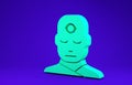 Green Man with third eye icon isolated on blue background. The concept of meditation, vision of energy, aura. 3d Royalty Free Stock Photo