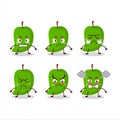 Green mango cartoon character with various angry expressions