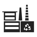 Green manufacturing black glyph icon. Garbage processing plant. Environmental protection. Pictogram for web page, mobile app,