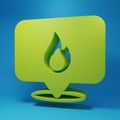 Green Map pointer with fire flame icon isolated on blue background. Fire nearby. Minimalism concept. 3D render Royalty Free Stock Photo