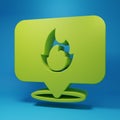 Green Map pointer with fire flame icon isolated on blue background. Fire nearby. Minimalism concept. 3D render Royalty Free Stock Photo