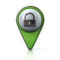 Green map pointer with padlock icon Royalty Free Stock Photo