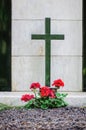 Green marble cross in cemetery Royalty Free Stock Photo