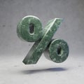 Green marble percent symbol on concrete background