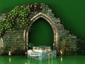 Green marble podium for product presentation Against the background of an old stone wall 3d remder image Royalty Free Stock Photo