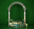 Green marble podium for product presentation 3d remder image Royalty Free Stock Photo