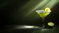 Green Margarita Cocktail with Lime Garnish and Dramatic Lighting Royalty Free Stock Photo