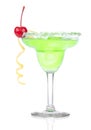 Green Margarita cocktail with red cherry in chilled salt rimmed Royalty Free Stock Photo