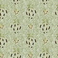 Green marl strawberry vintage seamless pattern. Cottagecore linen retro summer fruit wallpaper. Whimsical sweet healthy