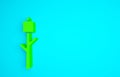 Green Marshmallow on stick icon isolated on blue background. Minimalism concept. 3d illustration 3D render